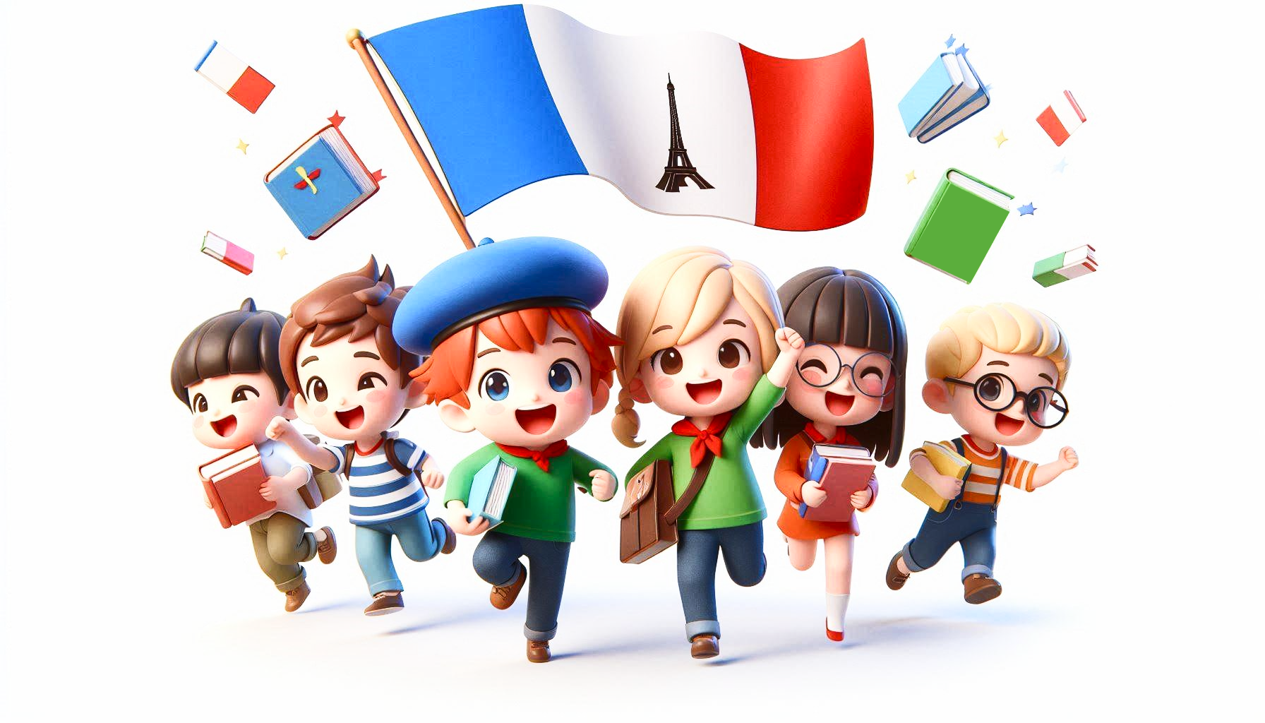 Children learning French in group